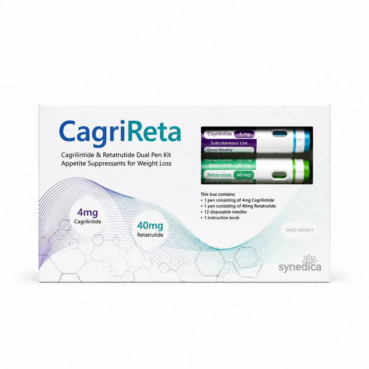 reta and cagrilintide Synedica Cagri 40mg/4mg Dual Injection Pen Kit Uk supplier Item Volume::1.69 Fluid Ounce Subcutaneous Peptide Injection